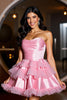 Load image into Gallery viewer, Pink Strapless A Line Satin Short Homecoming Dress with Ruffles