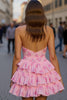 Load image into Gallery viewer, Pink Floral A Line Sweetheart Short Homecoming Dress with Ruffles