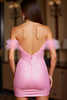 Load image into Gallery viewer, Pink Off the Shoulder Lace Tight Short Homecoming Dress