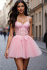 Load image into Gallery viewer, Pink A Line Corset Tulle Short Homecoming Dress with Lace