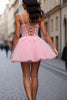 Load image into Gallery viewer, Pink A Line Corset Tulle Short Homecoming Dress with Lace