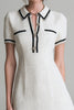 Load image into Gallery viewer, White Tweed Short Sleeves Collar Neck Pageant Interview Dress with Buttons