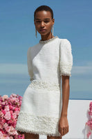 Load image into Gallery viewer, Sparkly Tweed White Tight Short Homecoming Dress with Pearls