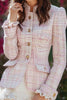 Load image into Gallery viewer, Light Pink Tweed Plaid Tight Homecoming Outfits with Ruffles