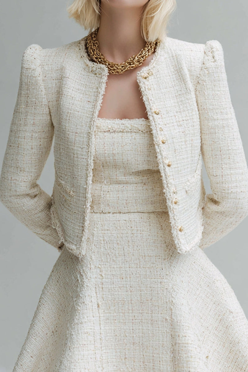 Load image into Gallery viewer, 2 Piece White Tweed Homecoming Outfits with Sleeves