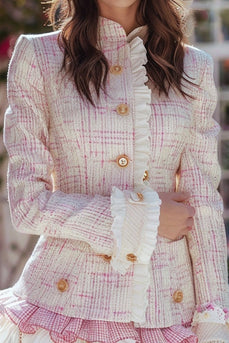 Light Pink Plaid Tweed Tight Homecoming Outfits with Ruffles