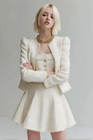 Load image into Gallery viewer, White 2 Piece Long Sleeves Tweed Homecoming Outfits