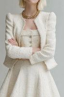 Load image into Gallery viewer, White 2 Piece Long Sleeves Tweed Homecoming Outfits