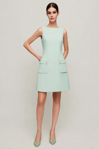 Simple Green Short A Line Pageant Interview Dress with Pockets