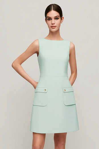 Simple Green Short A Line Pageant Interview Dress with Pockets