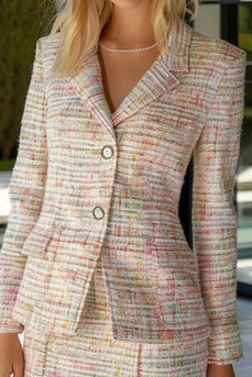 2 Piece Light Pink Tweed Tight Homecoming Outfits with Fringes