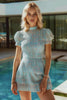 Load image into Gallery viewer, Blue Plaid Tweed High Neck Tight Short Homecoming Dress with Sleeves