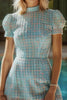 Load image into Gallery viewer, Blue Plaid Tweed High Neck Tight Short Homecoming Dress with Sleeves