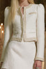 Load image into Gallery viewer, White 2 Piece Tweed Round Neck Tight Homecoming Outfits with Sleeves