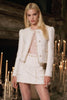 Load image into Gallery viewer, 2 Piece White Tweed Long Sleeves Homecoming Outfits with Buttons