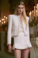 Load image into Gallery viewer, White Tweed 2 Piece Long Sleeves Homecoming Outfits with Buttons