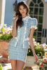 Load image into Gallery viewer, Blue 2 Piece Ruffled Tweed Tight Homecoming Outfits with Buttons