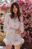 Load image into Gallery viewer, Queendancer Women Light Pink Ruffled Short Blazer Homecoming Outfits Tweed Tight 2 Piece Pageant Interview Outfits with Buttons