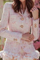 Load image into Gallery viewer, Light Pink Tight Tweed Short Blazer Homecoming Outfits with Ruffles
