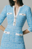 Load image into Gallery viewer, Blue Tweed Buttons V-Neck Short Homecoming Dress with Pockets