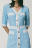 Load image into Gallery viewer, Blue Tweed Tight V-Neck Short Homecoming Dress with Pockets
