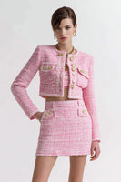 Load image into Gallery viewer, 3 Piece Pink Tweed Short Blazer Homecoming Outfits with Pockets