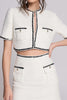 Load image into Gallery viewer, 2 Piece Tweed White Short Blazer Pageant Interview Outfits with Sleeves