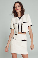 Load image into Gallery viewer, Tweed White 2 Piece Blazer Short Pageant Interview Outfits with Buttons
