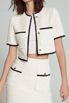 Tweed White 2 Piece Blazer Short Pageant Interview Outfits with Buttons