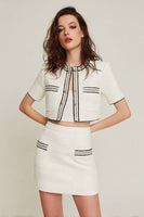 Load image into Gallery viewer, White 2 Piece Tweed Blazer Short Pageant Interview Outfits with Pockets