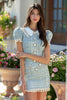 Load image into Gallery viewer, Queendancer Women Blue Tweed Short Homecoming Dress with Buttons Tight Pearls Peter Pan Collar Pageant Interview Dress with Sleeves