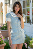 Load image into Gallery viewer, Blue Tweed Buttons Short Tight Homecoming Dress with Pockets