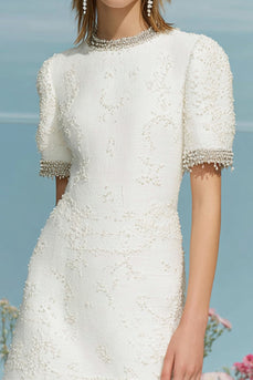Tweed White Round Neck Short Sleeves Homecoming Dress