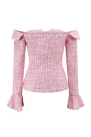 Load image into Gallery viewer, Pink 2 Piece Tweed Off the Shoulder Pencil Homecoming Outfits