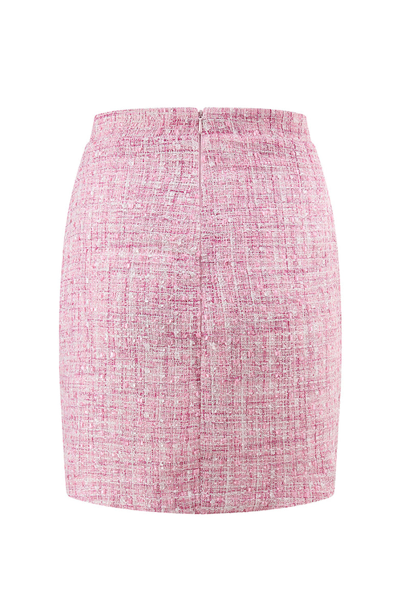 Load image into Gallery viewer, Pink 2 Piece Tweed Off the Shoulder Pencil Homecoming Outfits