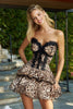 Load image into Gallery viewer, Leopard Printed Khaki Ruffled Corset Short Homecoming Dress with Lace