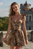 Load image into Gallery viewer, Sparkly Khaki Printed Leopard Beaded Short Homecoming Dress with Bows