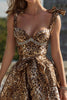 Load image into Gallery viewer, Sparkly Khaki Printed Leopard Beaded Short Homecoming Dress with Bows