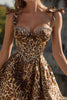 Load image into Gallery viewer, Sparkly Khaki Printed Leopard Corset Short Homecoming Dress with Bows