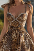 Load image into Gallery viewer, Sparkly Khaki Printed Leopard Short Homecoming Dress with Bows