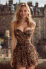 Load image into Gallery viewer, Khaki Leopard Printed Sweetheart Ruched Short Homecoming Dress