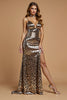 Load image into Gallery viewer, Sparkly Golden Leopard Printed Metallic Long Holiday Party Dress with Slit