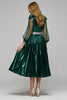 Load image into Gallery viewer, Sparkly Dark Green Metallic Midi Holiday Party Dress with Slit