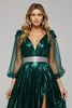 Load image into Gallery viewer, Sparkly Dark Green Metallic Midi Holiday Party Dress with Slit