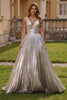 Load image into Gallery viewer, Sparkly Metallic Silver Thick Straps Backless Long Prom Dress