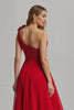 Load image into Gallery viewer, Red A Line One Shoulder Long Holiday Party Dress with 3D Flower