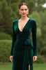 Load image into Gallery viewer, Dark Green V-Neck Sheath Long Sleeves Holiday Party Dress with Slit