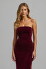 Load image into Gallery viewer, Simple Burgundy Strapless Sheath Long Holiday Party Dress with Slit