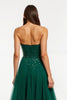 Load image into Gallery viewer, Sparkly Dark Green Strapless Tulle Long Holiday Party Dress with Beading