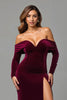 Load image into Gallery viewer, Burgundy Velvet Sheath Off the Shoulder Long Holiday Party Dress with Slit
